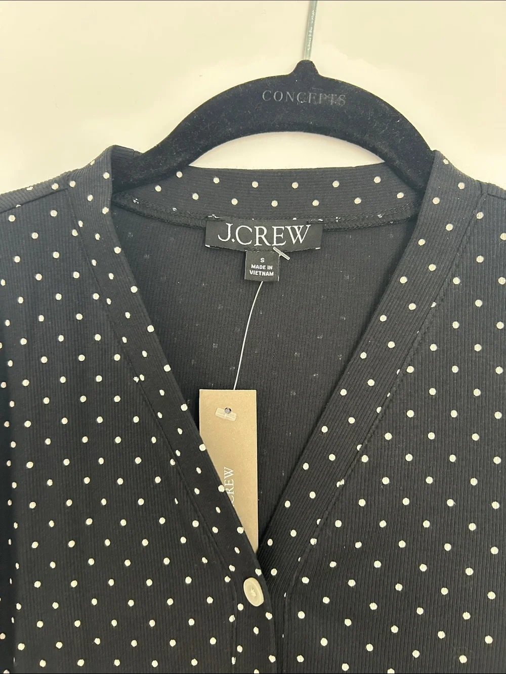 NWT J. Crew Black Polka Dot Button-Front Long Sleeve Top